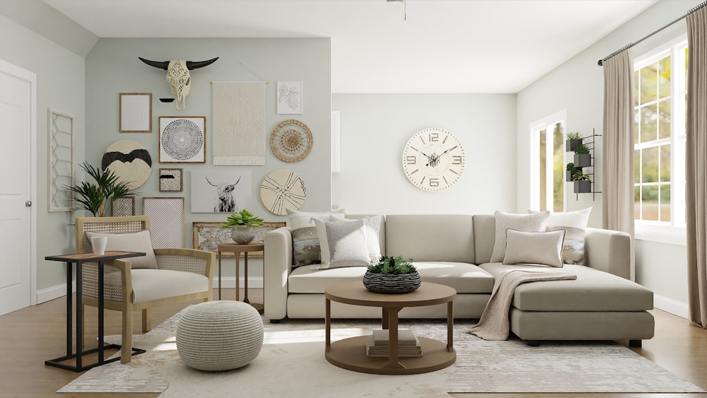 Living room painted in soft sage